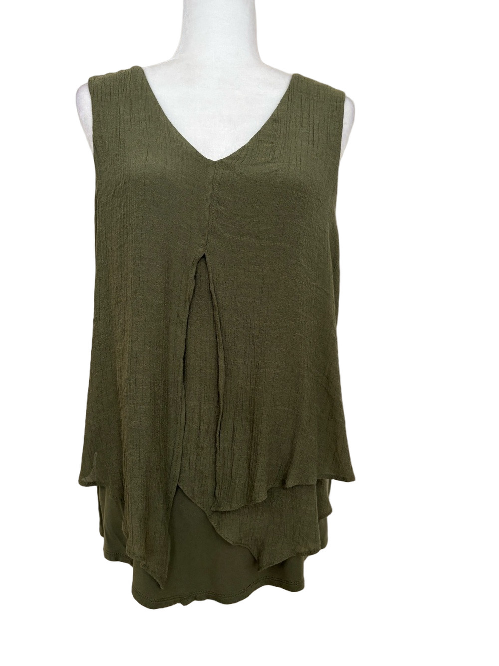 AGB Olive Layered V-Neck Tank Top